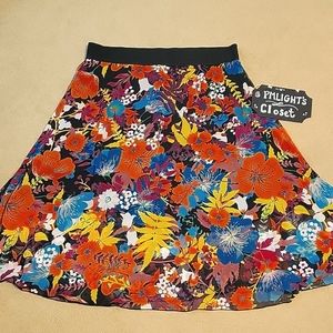 LuLaRoe Lola Skirt 2XL Floral Black Orange Purple Blue White